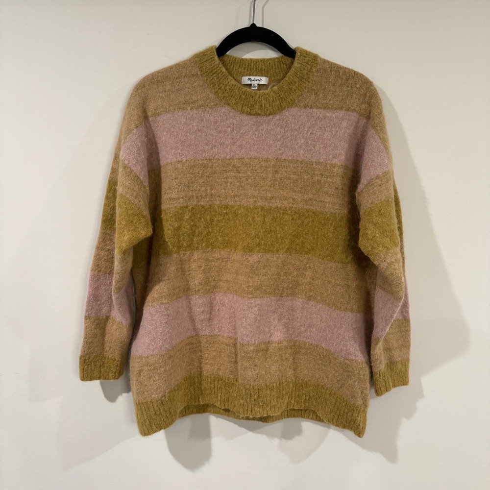 MADEWELL Striped Alpaca and Wool Blend Sweater Womens XL Pink Brown Oversized‎